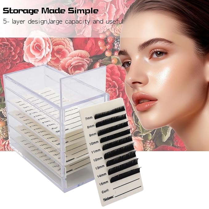 Mekupeu 5 Layer Makeup Organizer Storage Box Clear Eyelash Storage Box Eyelashes Grafting Eyelash Extension Tool (Clear)