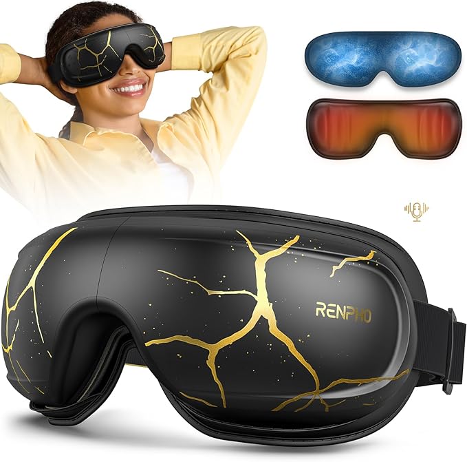 RENPHO Eye Massager with Heat and Cooling Voice Control, Birthday Gifts for Men Women, FSA Eligible HSA, Massaging Eye Mask for Dry Eyes Head Tension and Stress Relief - Eyeris Kintsugi
