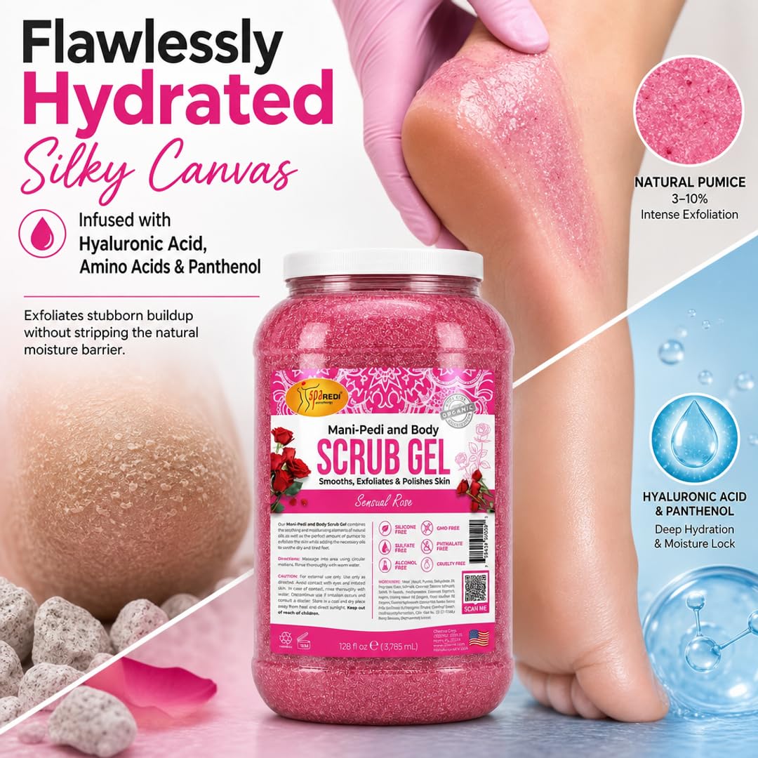SPA REDI Professional Pedicure Pumice Scrub Gel, Smoothing, 128 oz
