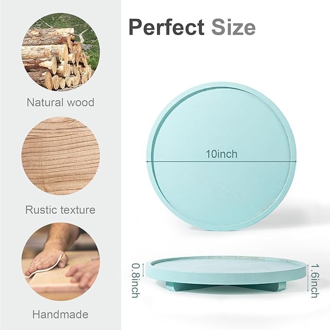 Round Decorative Tray Farmhouse Kitchen Decor Soap Dish, 10" Light Blue