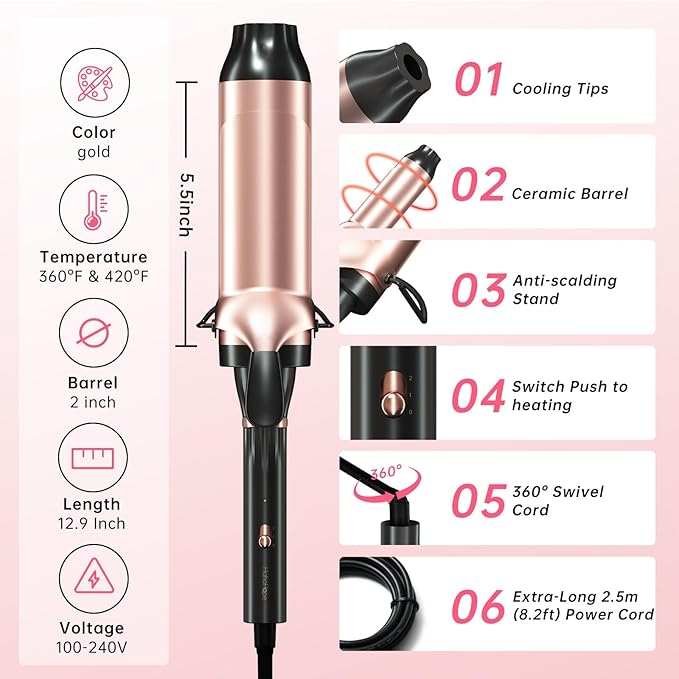 Hahahope Professional 2 Inch Curling Iron