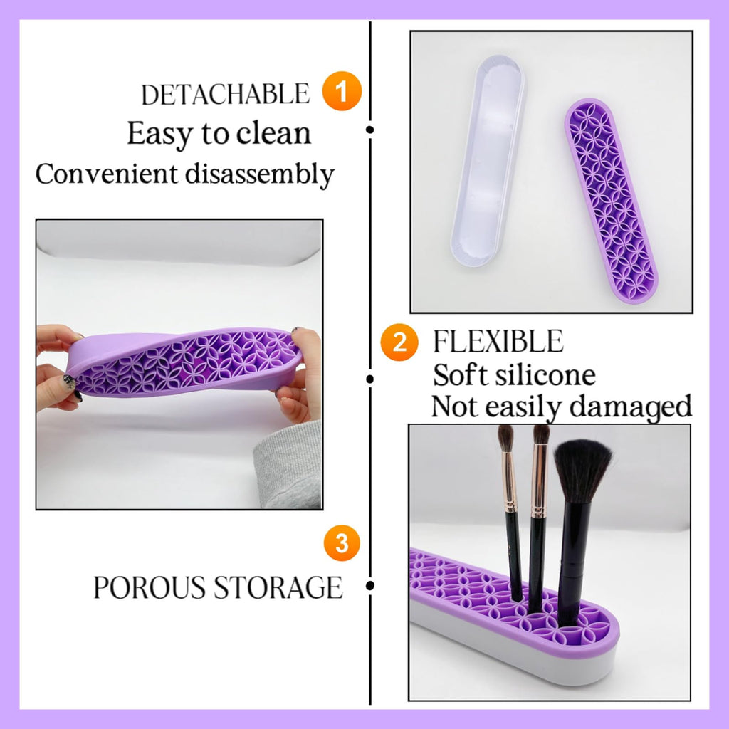 TANG SONG 2 PCS Silicone Make up Brush Holder Cosmetic Storage Box Desktop Organizers (Light Purple)