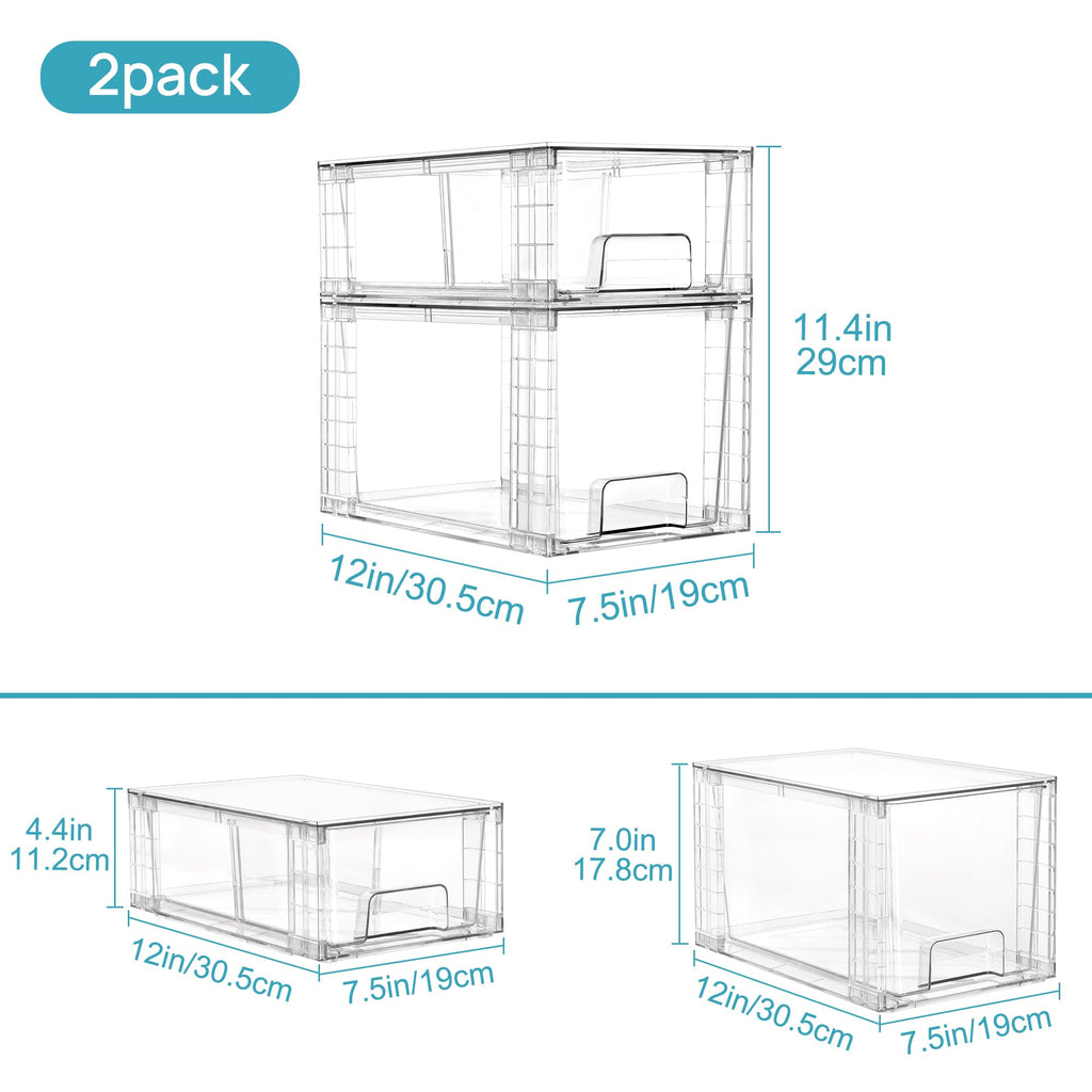 Vtopmart Clear Stackable Storage Drawers, 6 Pack Medium Organizer Set