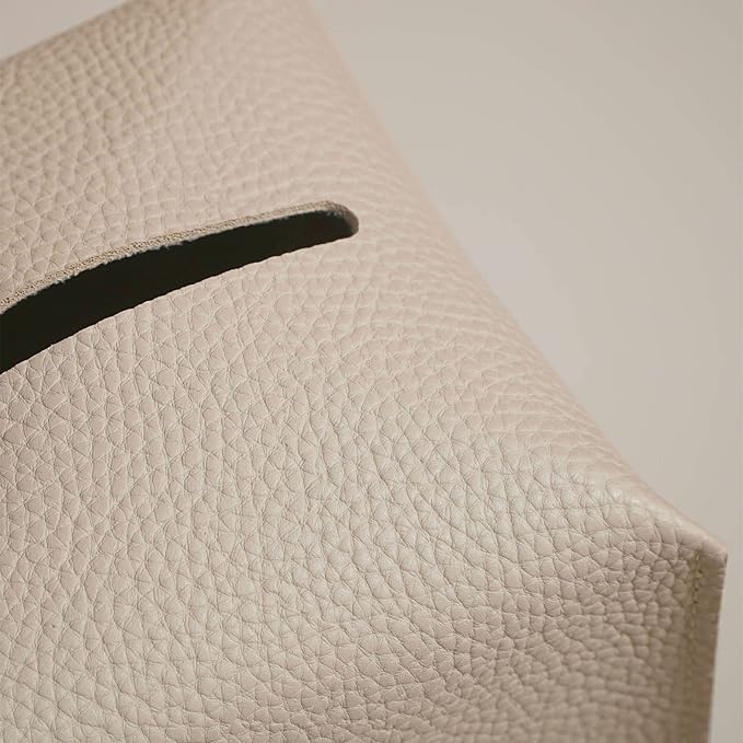 OLETHA Square Tissue Box Cover - Aesthetic Desk Decor for Room, Home & Office - Tissues Cube Boxes Holder - Light Taupe