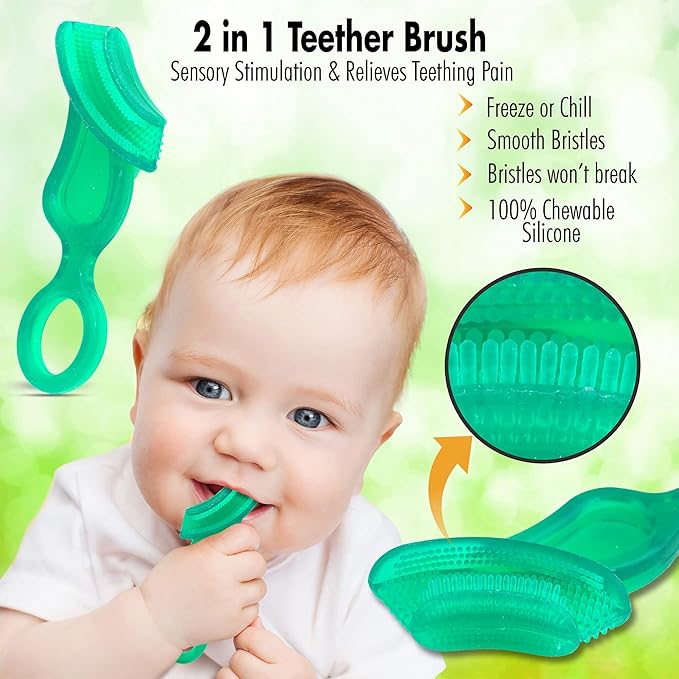 Brilliant Oral Care Baby’s First Toothbrush, Smooth Silicone Bristles Gently Clean Tender Teeth and Gums, for Ages 4+ Months, Clear, 1 Pack