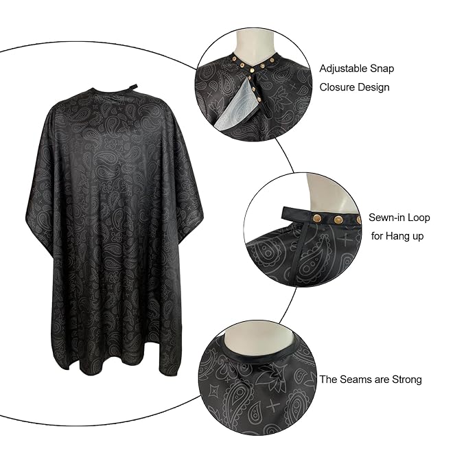Pelocapa Barber Cape for Men, Haircut Cape with Snaps, Professional Salon Cutting Cape, Large Waterproof Hairdressing Cape Gown Apron for Hairstylist- 63”× 56”(Black Pattern)