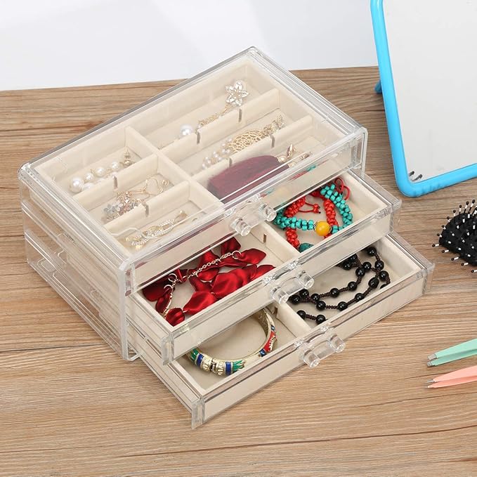 FEISCON Acrylic Jewelry Organizer Makeup Cosmetic Storage Organizer box