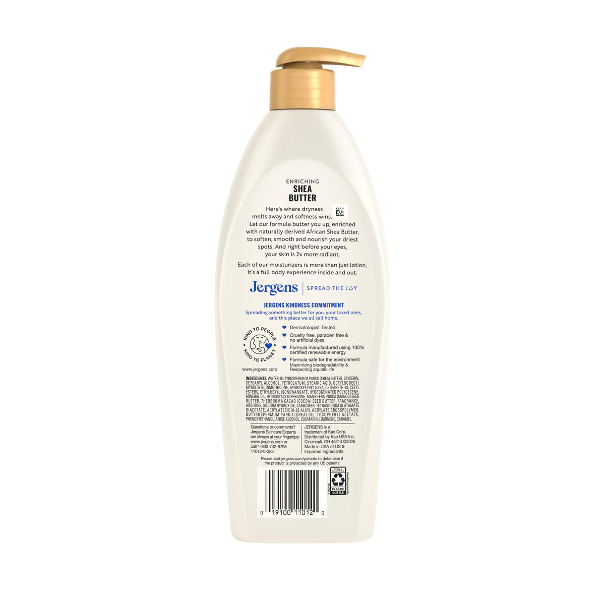 Jergens Shea Butter Body Lotion, Deep Moisturizer for Dry Skin, 16.8 fl oz