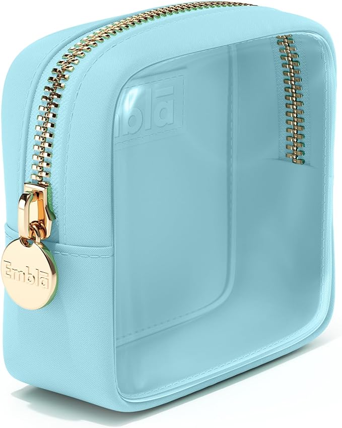 Embla Clear Small Makeup Bag for Purse Cute Mini Make Up Nylon Organizers Tiny Cosmetic Bags for Women Girls Little Toiletry Travel Pouches Zipper Skincare Pouch Organizer Turquoise