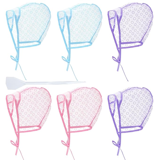 HJZHII 6 Pcs Hair Highlighting Caps, Hair Coloring Dye Cap with 6 Highlighting Crochet Hooks Highlight Hair Cap Dyeing Hairdressing Tool for Salon DIY Dyeing Hairdressing