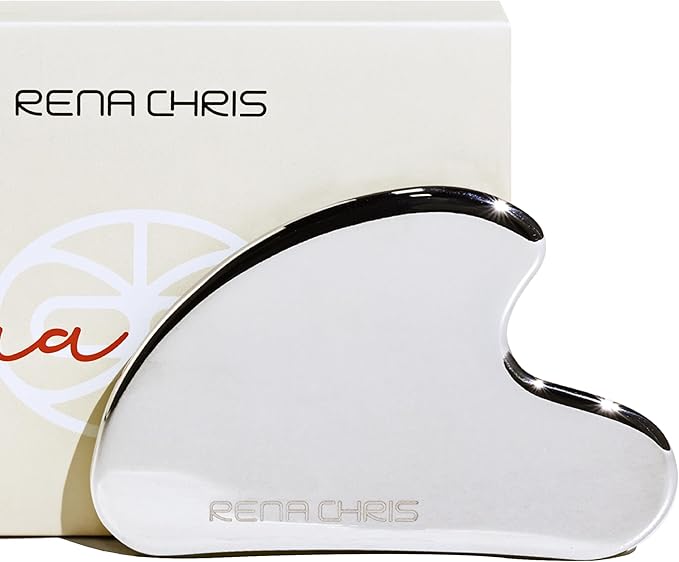 Rena Chris Gua Sha Facial Tools: Natural Jade Stone Guasha Tool for Face Acupuncture Therapy, Facial Massager for Jawline Sculpting and Puffiness Reducing (White)