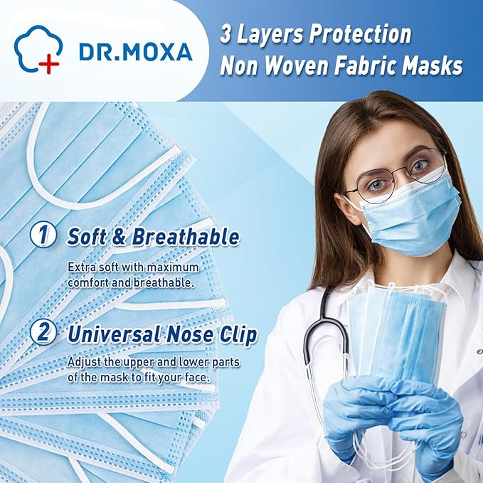100 Pack Disposable Face Masks ASTM Level 2, Medical Grade 3 Ply Protection Face Mask for Adults - Comfortable,Soft, Breathable