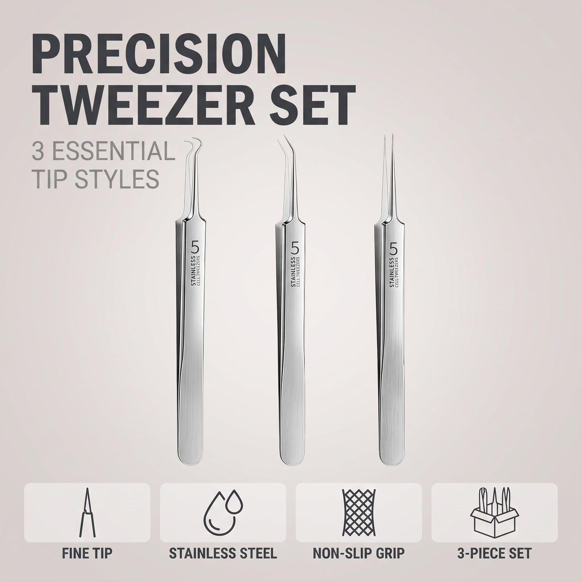 3 Pcs Silver Professional Blackhead Tweezer Professional Facial Blackhead Remover Tweezers Precision Extractor Acne Removal Kit Pimple Popper Tool with Storage Box Skin Care Tools