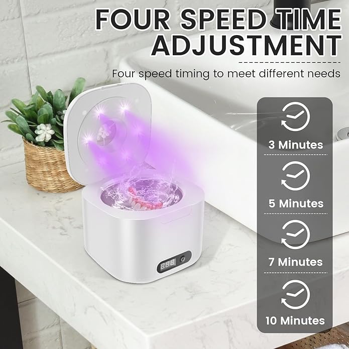 ZJRDYYK Ultrasonic Retainer Cleaner Machine, 340ML Ultrasonic Cleaner Machine for Braces, Jewelry, Mouth Guard, Glasses, Watch, Denture and Makeup Tools, ABS+304 Stainless Steel, 304 stainless steel