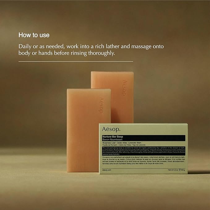 Aesop Nurture Bar Soap | Moisturizing Body Cleansing Bar with Shea Butter for Dry Skin | 5.2 oz (Pack of 2)