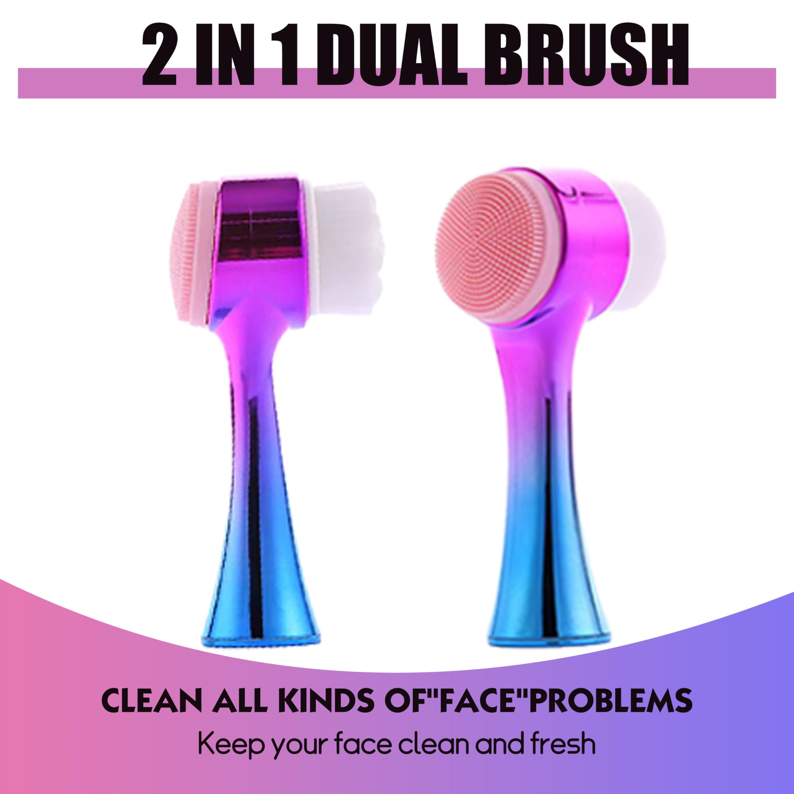 Facial Cleansing Brush 2 in 1Double-Sided Facial Cleaning Brush with Soft Bristles for Deep Pore Exfoliation, Wash Makeup, Massaging (Blue&Purple5PCS)