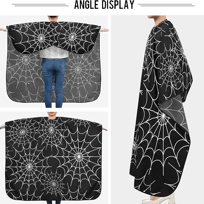 Visesunny Barber Cape with Spiders Web Decorative Pattern - Polyester Hair Cutting Salon Apron - Anti-Static, Water-Resistant Shaving Cloth