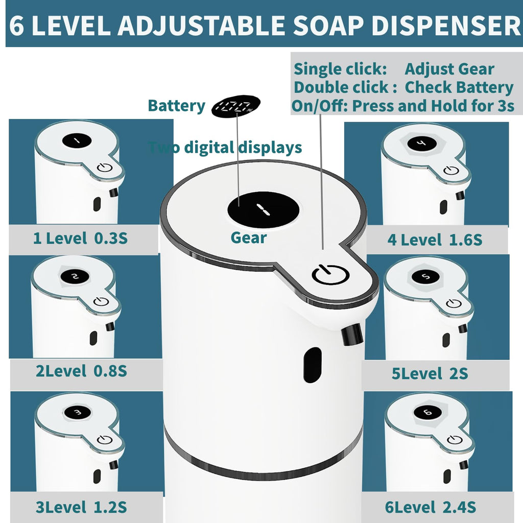 Automatic Liquid Soap Dispenser Touchless, Foaming Soap Dispenser 6 Adjustable Level Hands Free Auto Soap Pump USB Rechargeable Dispenser Electric Wall Mounted DishDispenser Kitchen