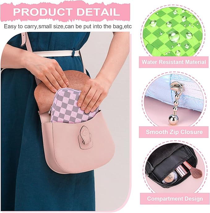 Desing Wish Sanitary Napkin Storage Bag Polyester Fabric Period Bag for Teen Girls Sanitary Pad Pouch for Sanitary Napkins/Tampons/Panty Liners Privacy Protector Pad Bag (Bubble-Check, Pink)