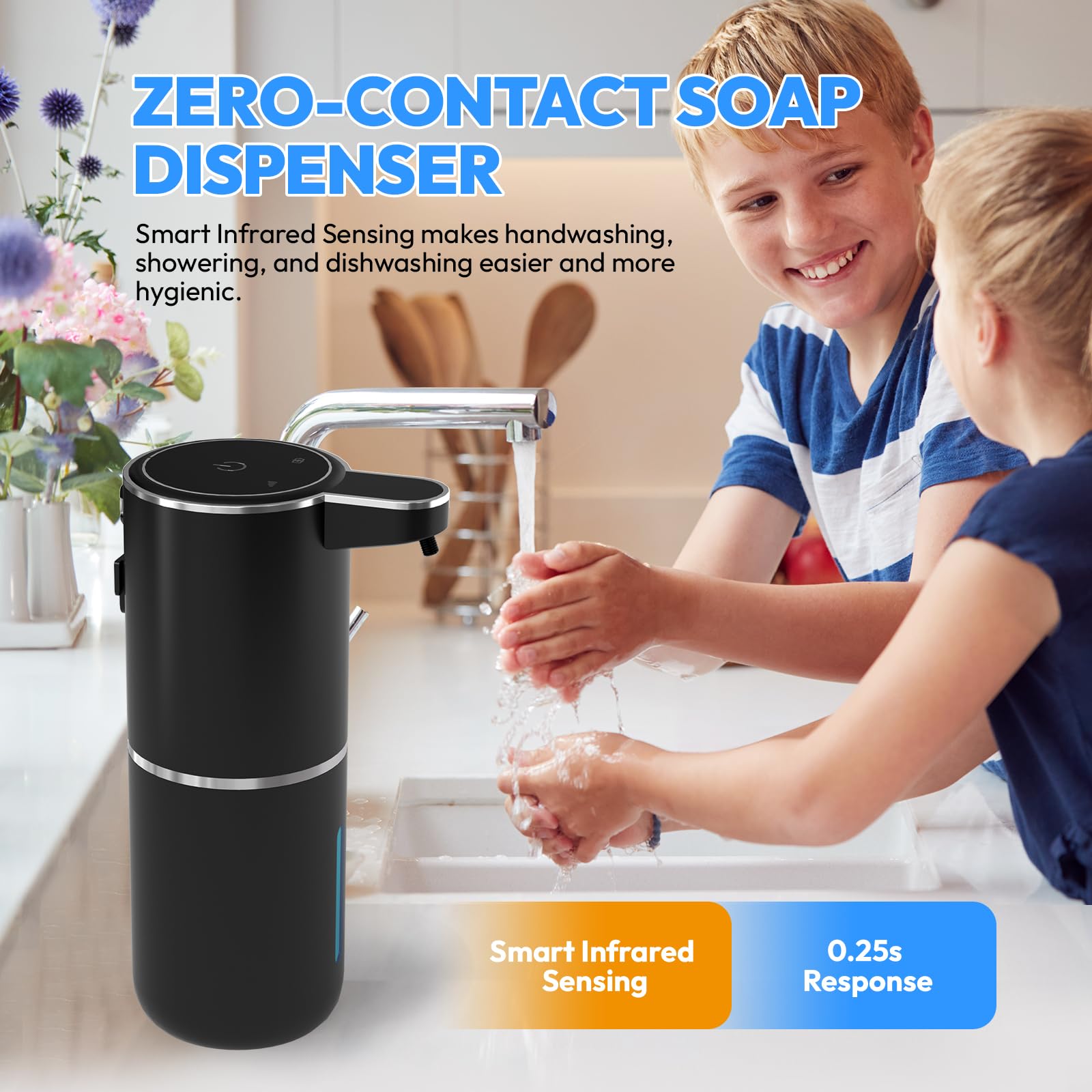 MTYGK Automatic Soap Dispenser Touchless,Liquid Hand Soap Dispenser 12.8oz USB 4levels Adjustable Dispenser Electric Wall Mounted Smart for Bathroom and Kitchen Dish Soap，Easy for Toddlers(Black)