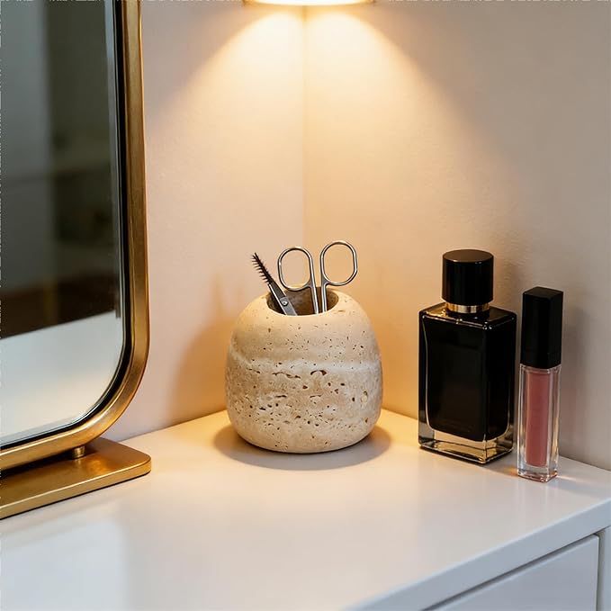 SIRIZEN-DIVING Travertine Toothpick Holder, Small Stone Cup Organizer