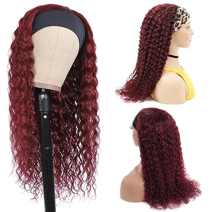 Aiterina Headband Wig deep wave human hair wigs for Black Women Brazilian Remy Hair Glueless Non Lace Front Wig 150% Density (22 inch, 99J)