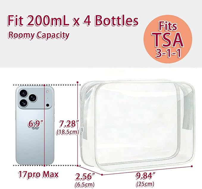 6 Pcs Large Clear Makeup Bags, TSA Approved Toiletry Bags for Travel, Waterproof Clear Pouches with Zipper, Plastic Cosmetic Organizer Case for Women Men Vacation Bathroom Essentials (White Large)