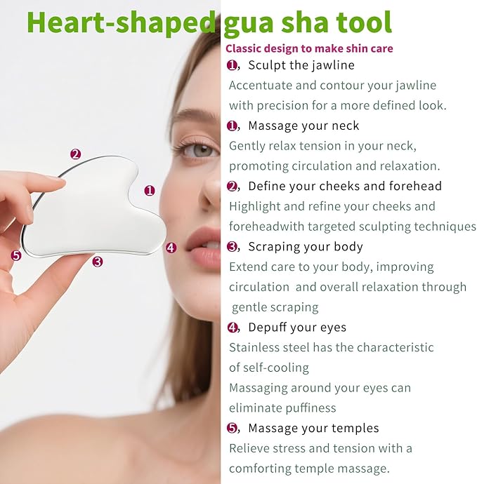 annrose ANNROS 2Pcs Stainless Steel Gua Sha Facial Tools, GuaSha Set for Face Neck, Natural Skin Care，Perfect GuaSha Set for Skincare and Rituals and Travel-Friendly, Gift for Women