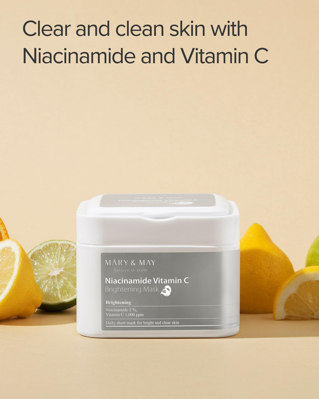 Mary&May Niacinamide + Vitamin C Daily Sheet Mask, 30 Sheets Pull-Out