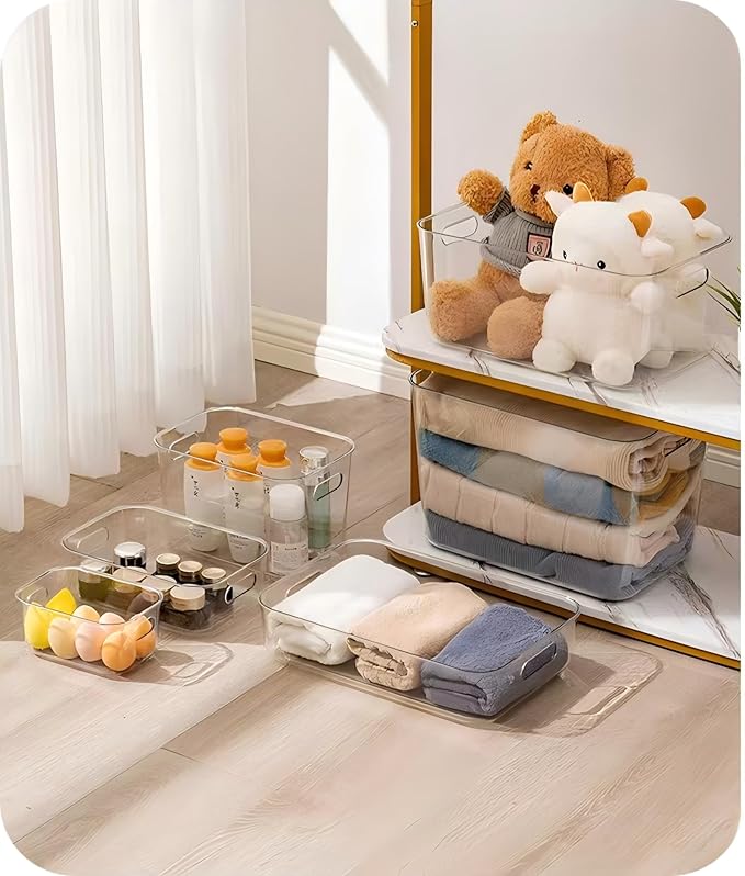 Ytteve 2 Pack Large Clear Plastic Storage Bins with Handles, 14.2" x 10" x 6.3" Stackable Organizer Containers for Pantry, Closet, Kitchen, Bathroom, Under Sink & Laundry