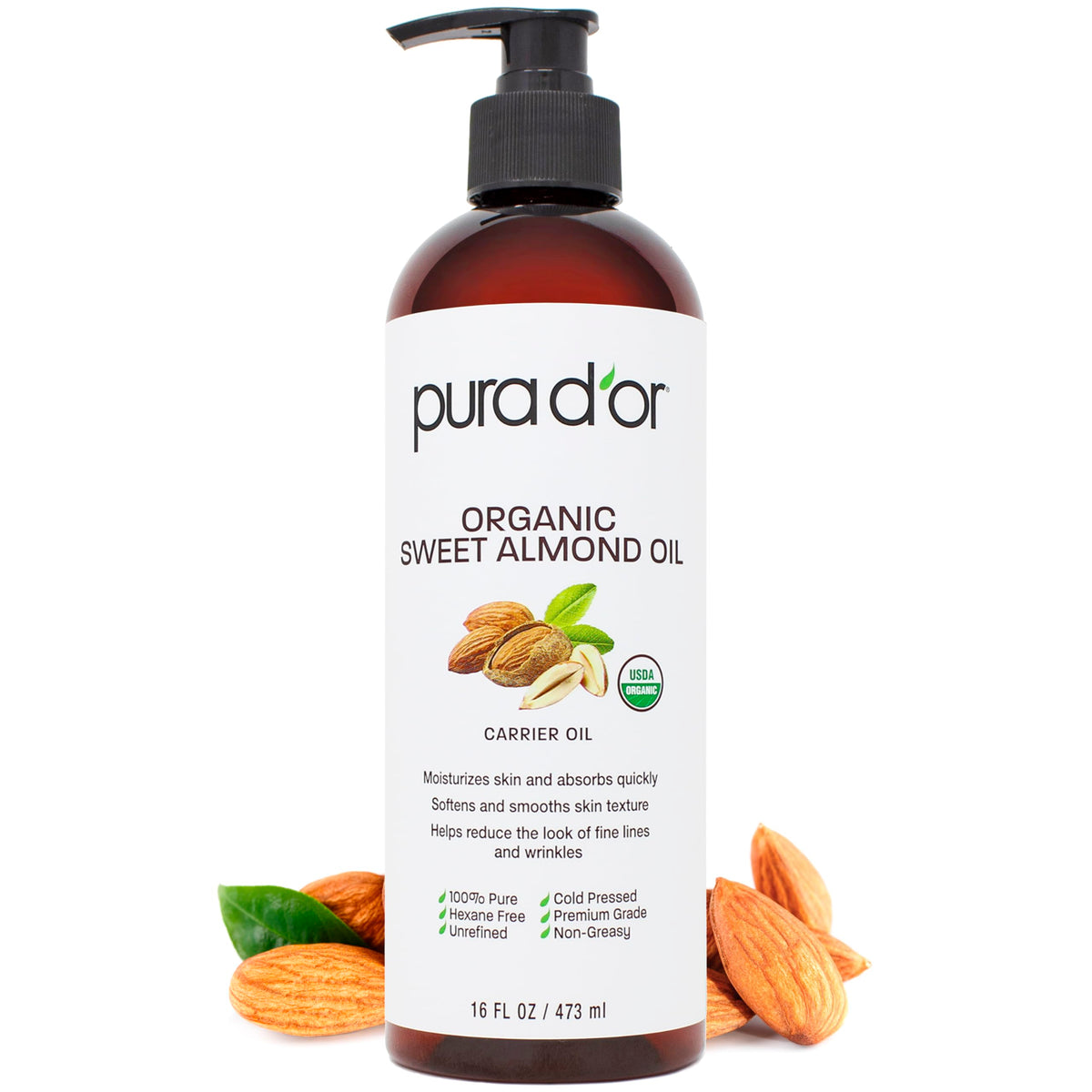 PURA D'OR USDA ORGANIC Grapeseed Oil Pure Cold-Pressed Carrier Oil, 16oz