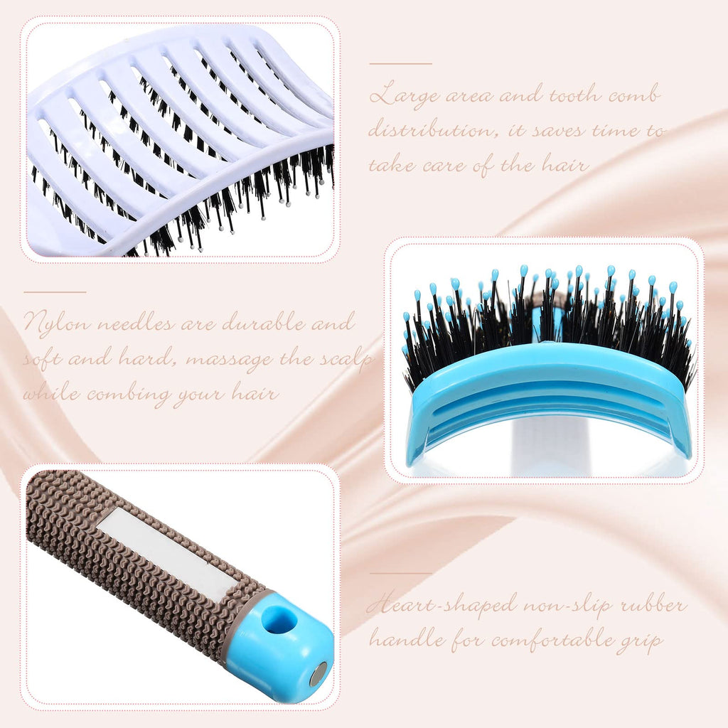 Cunhill 6 Pack Detangling Brush Bulk Boar Bristle Hair Brushes Curved and Vented Hairbrush Detangler for Women Men Detangling Comb Long Wet Dry Thick Curly Blowing Hair Accessories, 6 Colors