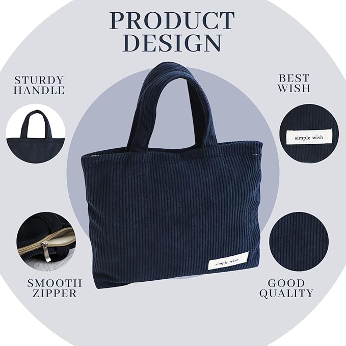 Wudygirl Makeup Bag Travel Cosmetic Bag for Women Small Makeup Pouch with Handle Zipper Cosmetic Pouch Handbag Aesthetic 8.3" x 6.7"(Navy Blue)