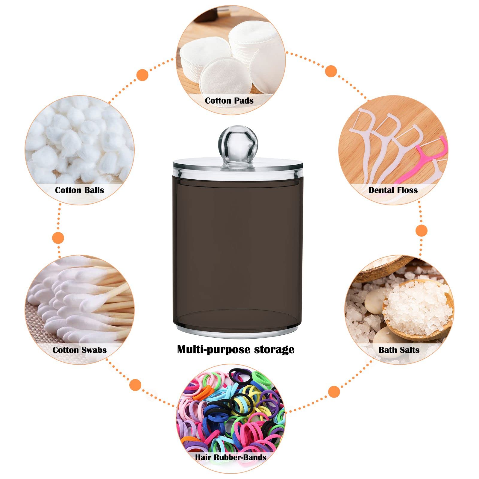 SHJI Brown Qtip Holder Organizer Dispenser Cotton Swabs Cans Plastic Jars with Lid Set 4 Pack Bathroom Storage Canister for Cotton Ball Floss Cotton Pads