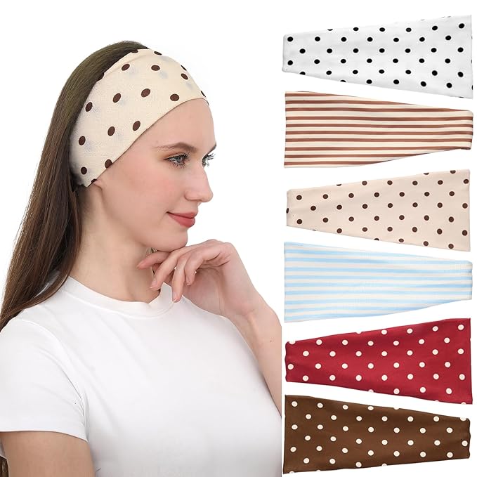 RITOPER Polka Dot Headbands for Women Non Slip, Boho Wide Head Bands for Women's Hair, Trendy Cute Hair Accessories for Yoga, Running, Spa Day, Party, Travel, Wigs