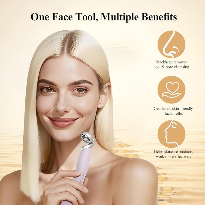 Vangines Ice Roller for Face & Eyes, Cooling Facial Roller with Blackhead Remover & 2 Silicone Brushes, Stainless Steel Face Roller for Puffiness, Pores & Deep Cleansing (Purple)