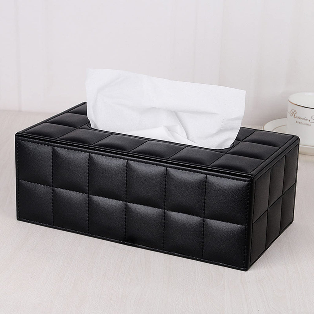 High-end Fashion PU Leather Tissue Box Holder Business Black, Rectangular Napkin Holder Drawer Paper Dispenser, Home Office Car Tissue Holder with Magnetic Bottom (Black Checkered)