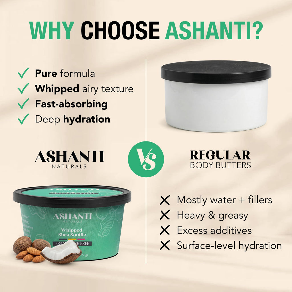 Ashanti Naturals Scented Whipped Shea Butter for Skin | African Body Butter for Women w/Coconut, Almond Oil(Fragrance Free Souffle, 8 oz)