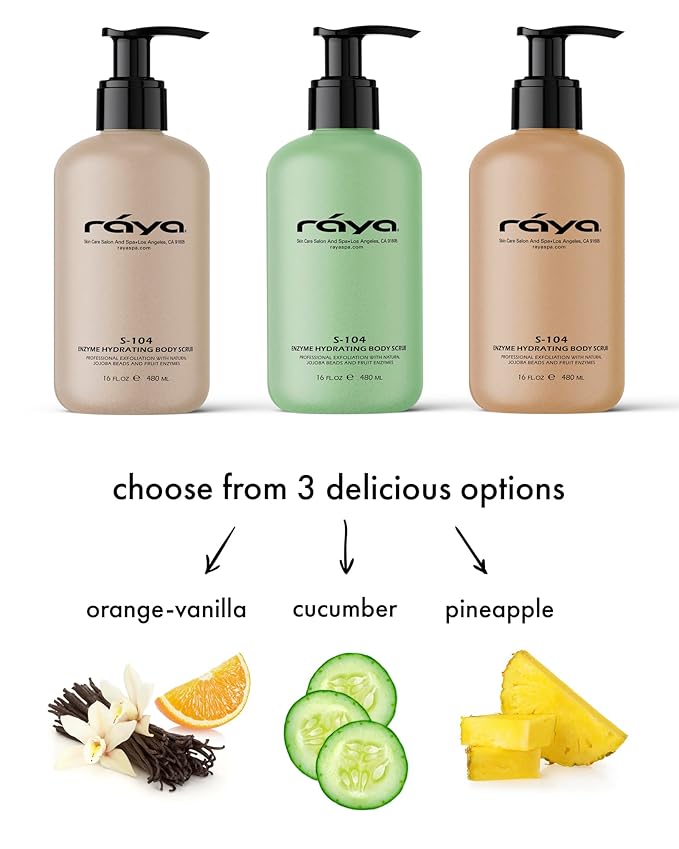 RAYA Enzyme Hydrating Body Scrub 16 oz Cucumber Scent (S-104) | Gentle and Exfoliating Body Scrub | Made with Seaweed, Jojoba Beads, and Fruit Enzymes