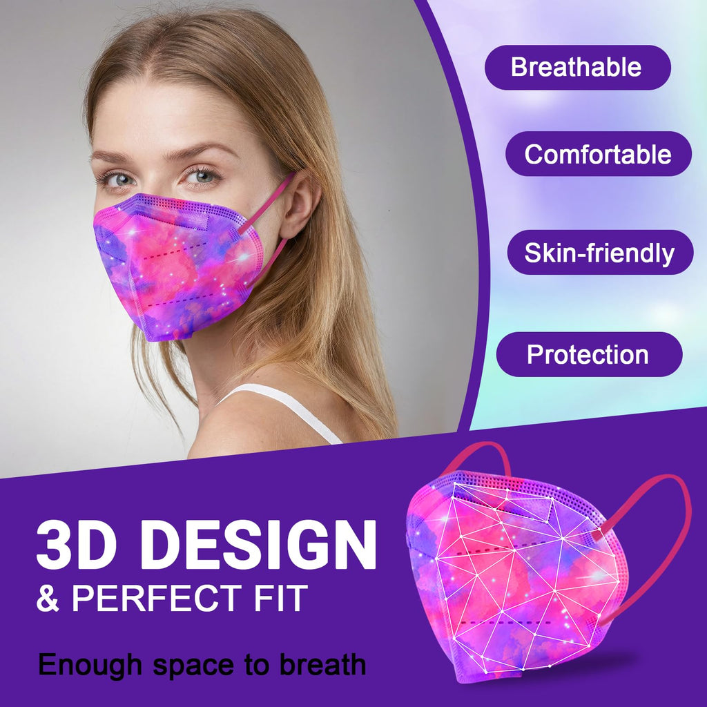 Rasav KN95 Face Masks, Fashion Galaxy Print, 5-Layer 30 PCS for Adults