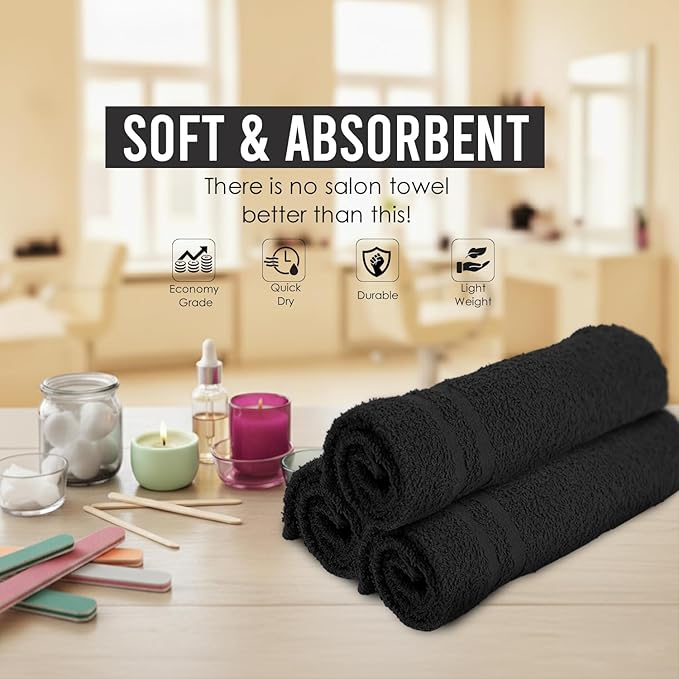 STF Linen 24 Pack Black Hand Towels 100% Cotton Spa Towels – 16x27 inches Highly Absorbable Facial, Gym, Hair, Face, Bulk Small Towels (Not Bleach Proof)