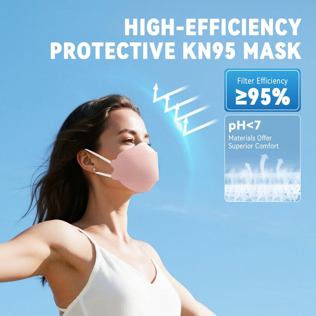 akgk KN95 Face Masks 50 Pack, 5-Ply Disposable Blush Pink Face Mask Against PM 2.5 Smoke and Dust