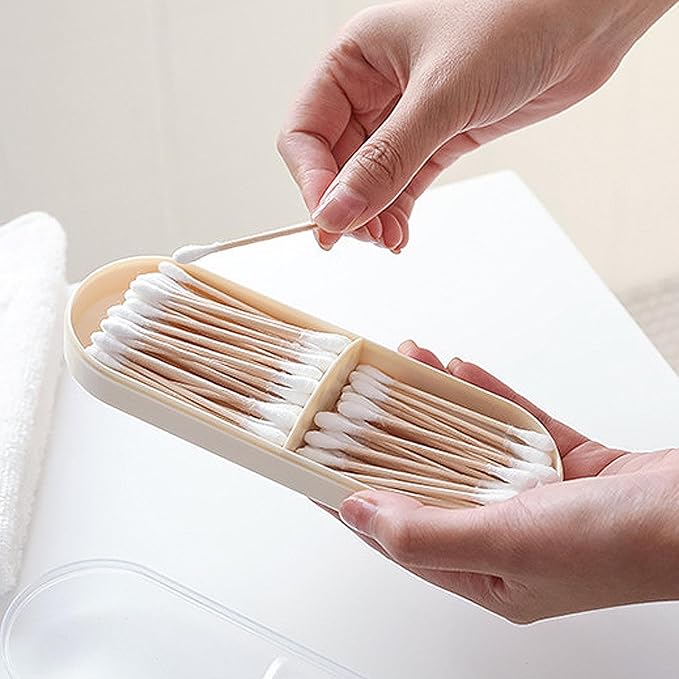 Adorila 2-Pack Travel Cotton Swab & Round Holder, 2-Compartment Organizer with Silicone Band Closure for Luggage & Weekend Tote (White, Beige)