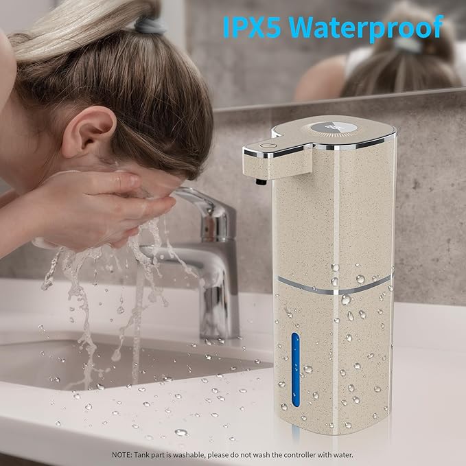 Automatic Liquid Soap Dispenser, Touchless Rechargeable Hand Soap Dispenser, 4 Adjustable Levels, 1200mAh Battery, Large Display, for Kitchen & Bathroom (Light Khaki, Liquid)