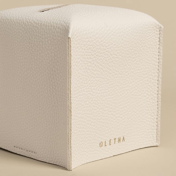 OLETHA Square Tissue Box Cover - Aesthetic Desk Decor for Room, Home & Office - Tissues Cube Boxes Holder - White, Set of 2