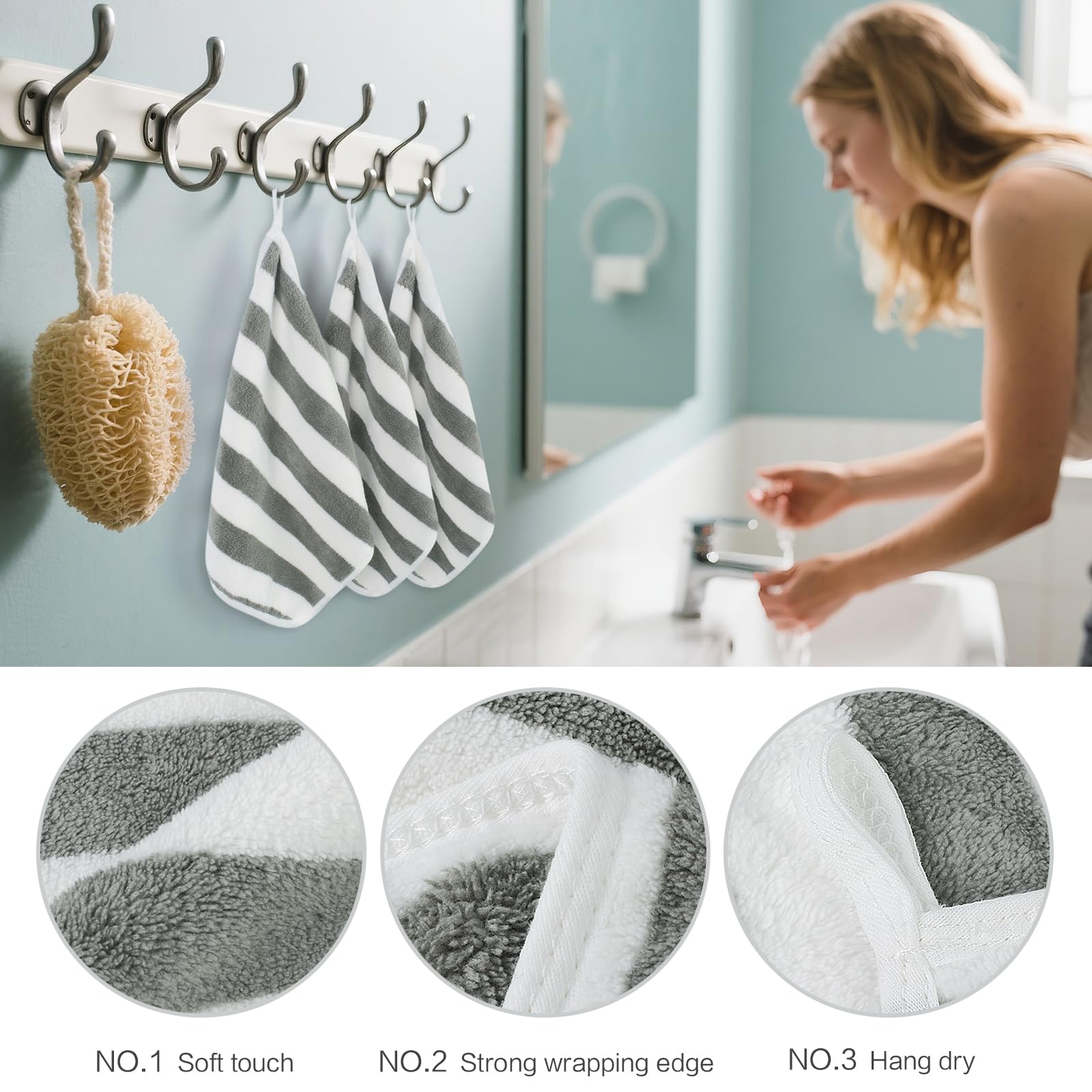 Microfiber Facial Cloths Fast Drying Washcloth 12x12inch Stripes 6 pack