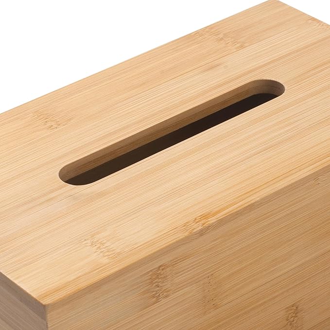 Tissue Box Cover, Rectangular Tissue Box Holder, Bamboo Facial Paper Holder for Bathroom, Bedroom, Dinner Table, Office (2 Pack, 9.8 x 5.5 x 3.7 inch)