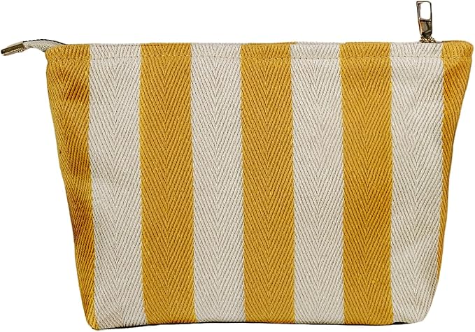 ITGOWISA Yellow Striped Makeup Bag for Women, Travel Makeup Pouch Purse