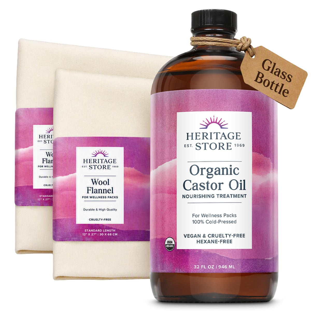 HERITAGE STORE Organic Lavender Castor Oil, Hexane Free, 8 fl oz