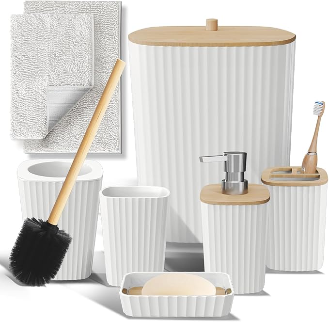 Clara Clark Bathroom Set - Christmas Bathroom Sets, Xmas Bathroom Accessories Set, 6PC Bathroom Accessory Set with Toilet Brush, Trash Can & Soap Dispenser